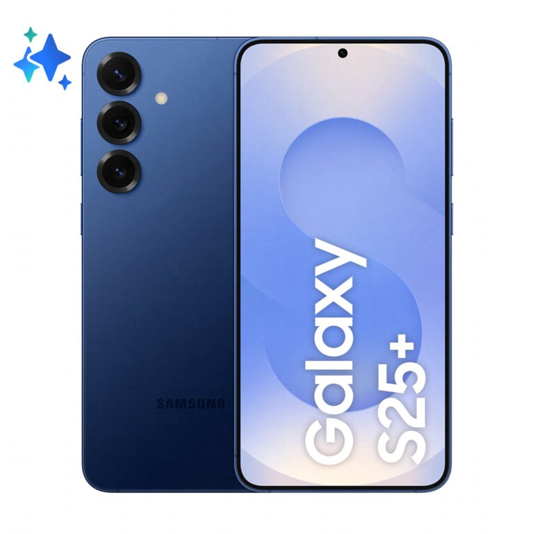 Samsung Galaxy S25 Plus 512GB azul marino nuevo visto de frente y trasera
