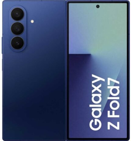 Samsung Galaxy Z Fold7 256GB azul sombra nuevo visto plegado con diseño fino y pantalla exterior