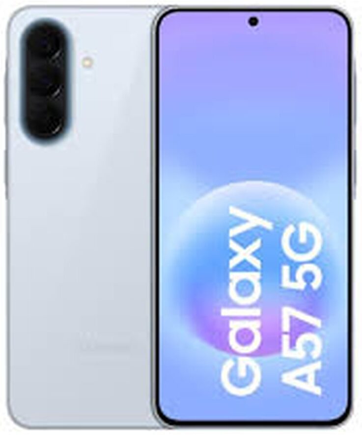 Samsung Galaxy A57 5G Azul Hielo 256GB Samsung Galaxy A57 5G 256GB azul hielo Awesome Icyblue nuevo vista frontal y trasera