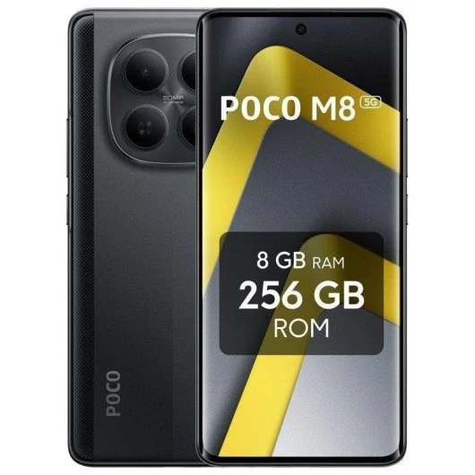POCO M8 5G 8GB+256GB negro nuevo, vista frontal y trasera