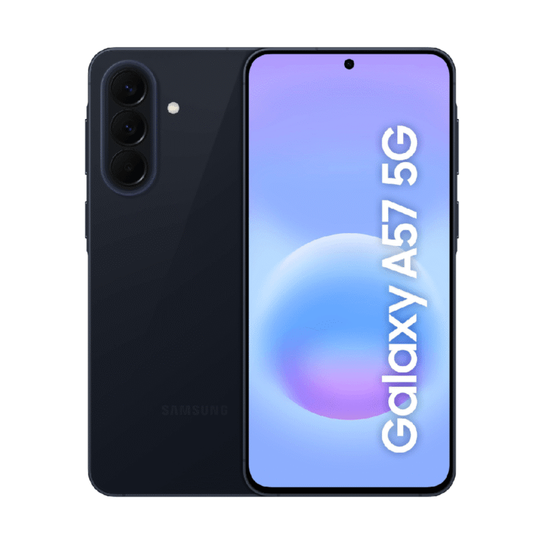 Samsung Galaxy A57 5G 256GB azul oscuro Awesome Navy nuevo vista frontal y trasera