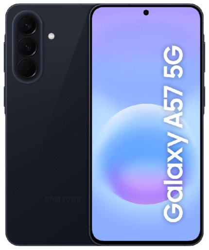Samsung Galaxy A57 5G 256GB azul oscuro Awesome Navy nuevo vista frontal y trasera