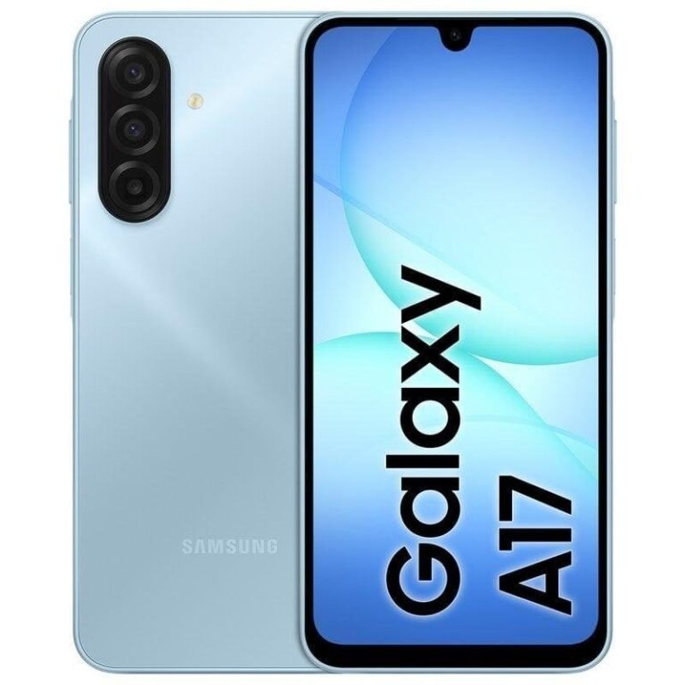 Samsung Galaxy A17 8GB 256GB azul claro nuevo visto de frente y trasera