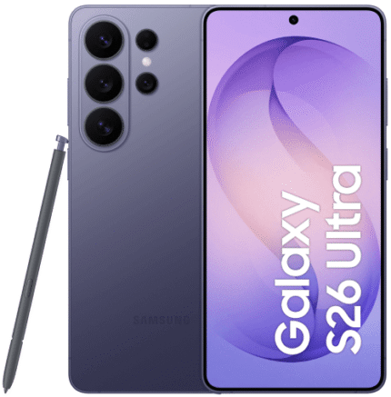 Samsung Galaxy S26 Ultra 1TB violeta cobalto nuevo visto de frente y trasera
