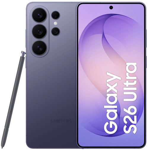 Samsung Galaxy S26 Ultra 1TB violeta cobalto nuevo visto de frente y trasera
