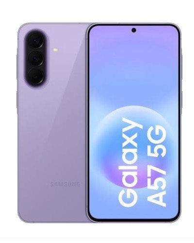 Samsung Galaxy A57 5G 256GB lila Awesome Lilac nuevo vista frontal y trasera
