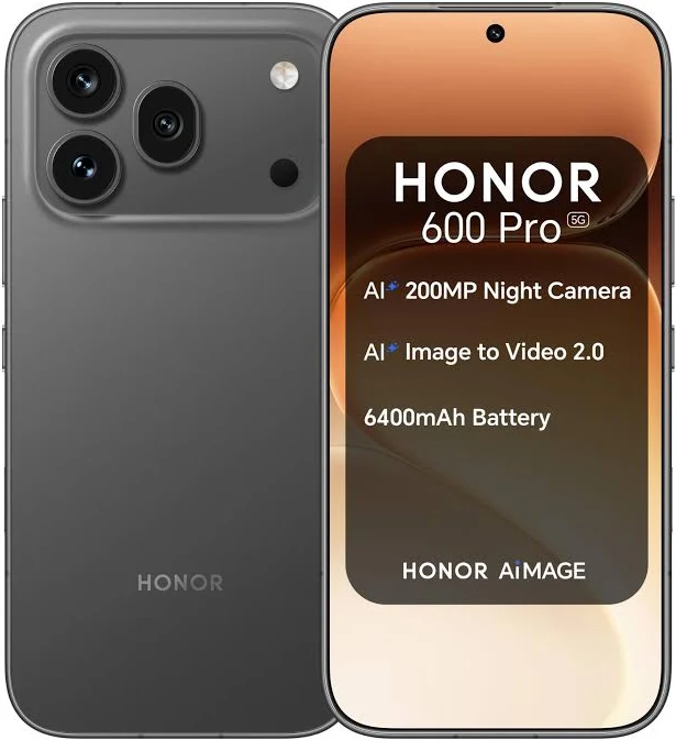 HONOR 600 Pro 12GB/512GB negro nuevo con diseño frontal y trasero