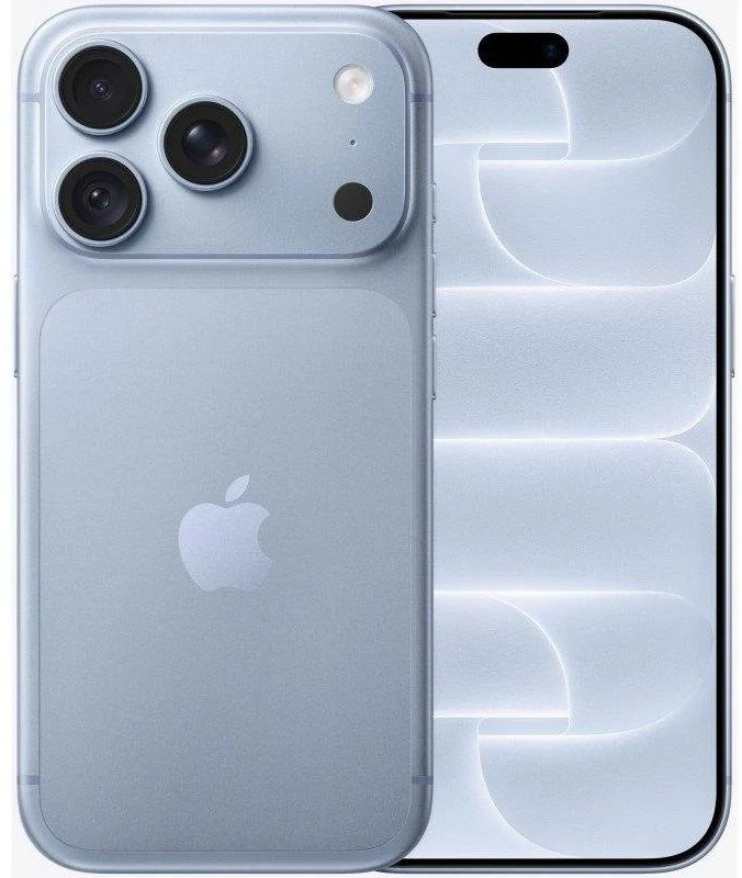 Apple iPhone 18 Pro 1TB Azul Glacial (Glacier), vista frontal y trasera.